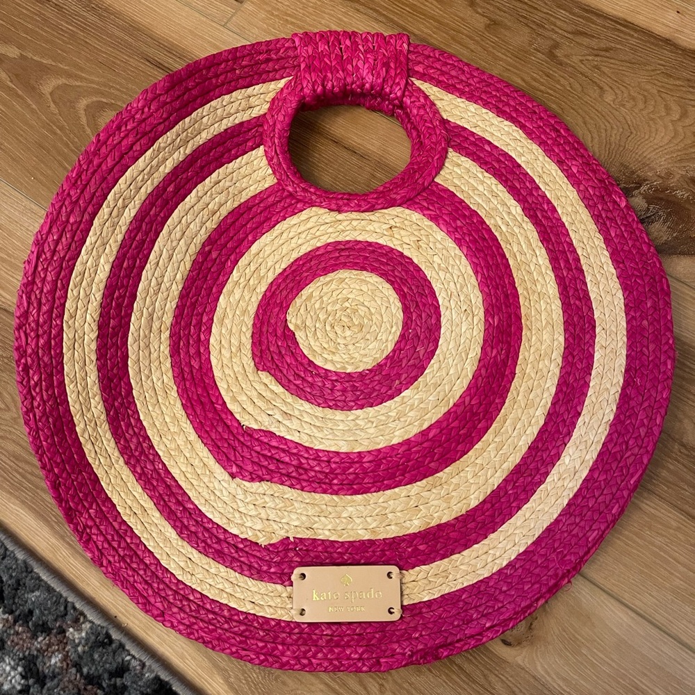 Kate Spade Pink Raffia Circle Woven Tote